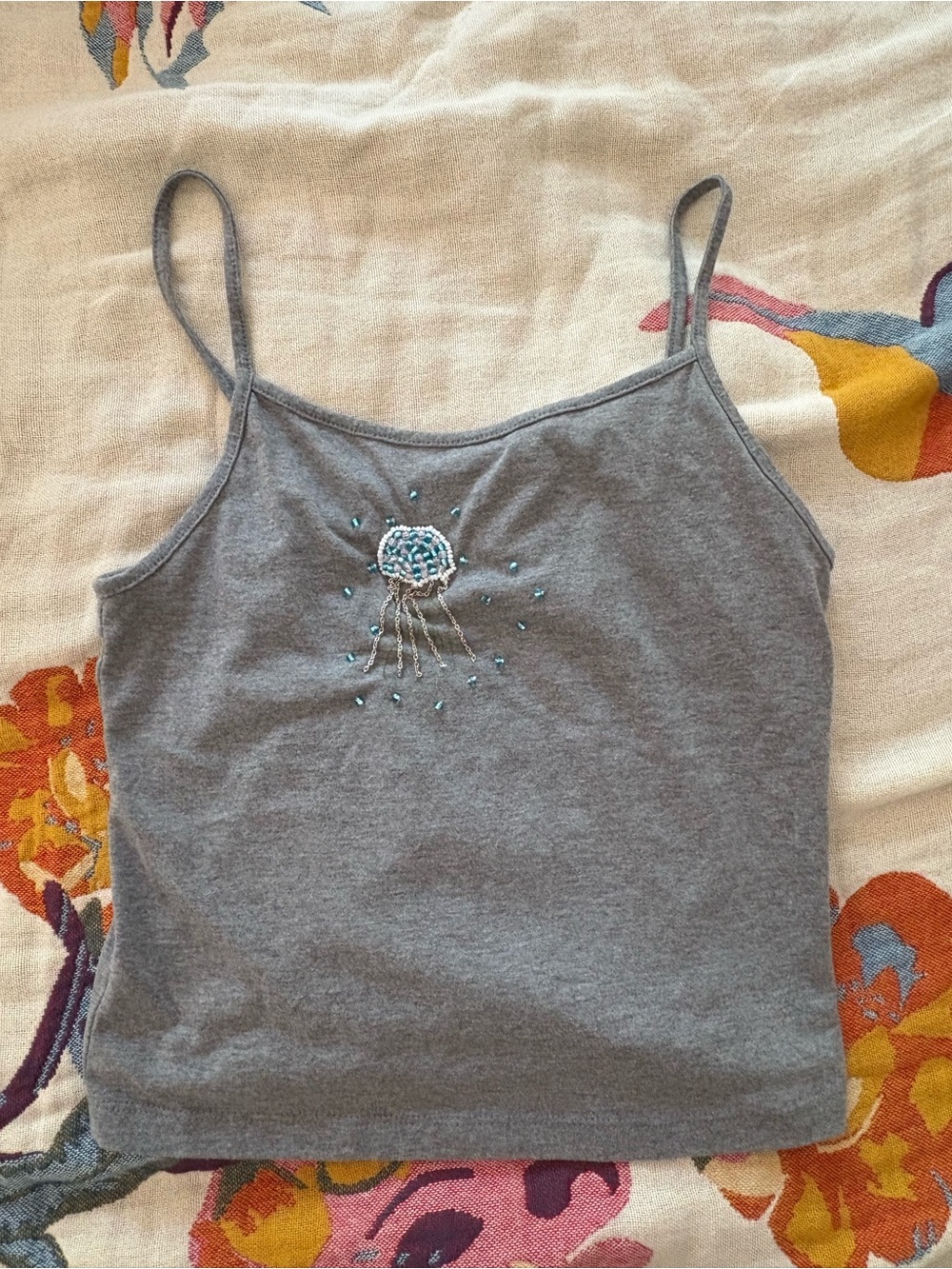 wild fable Gray Spaghetti-Strap Tank with Blue Embroidered Detail